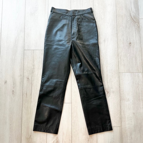 NWT Vintage Janucci Leather Pants High Waisted Made in Italy | 26” Waist - Picture 1 of 5